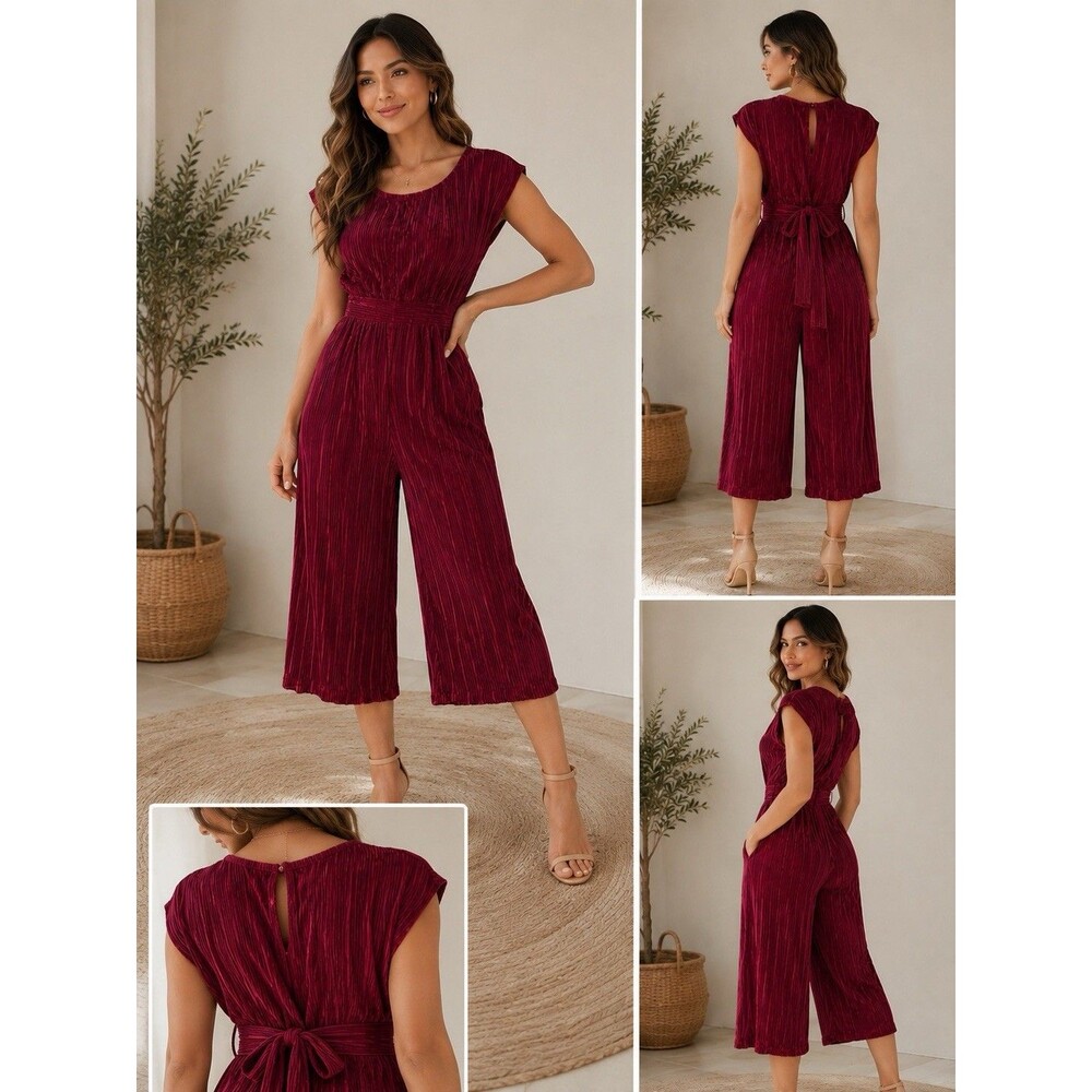 Maeve by Anthropologie Women's Sonata Jumpsuit Size Us 2Maroon Belted Cap Sleeve